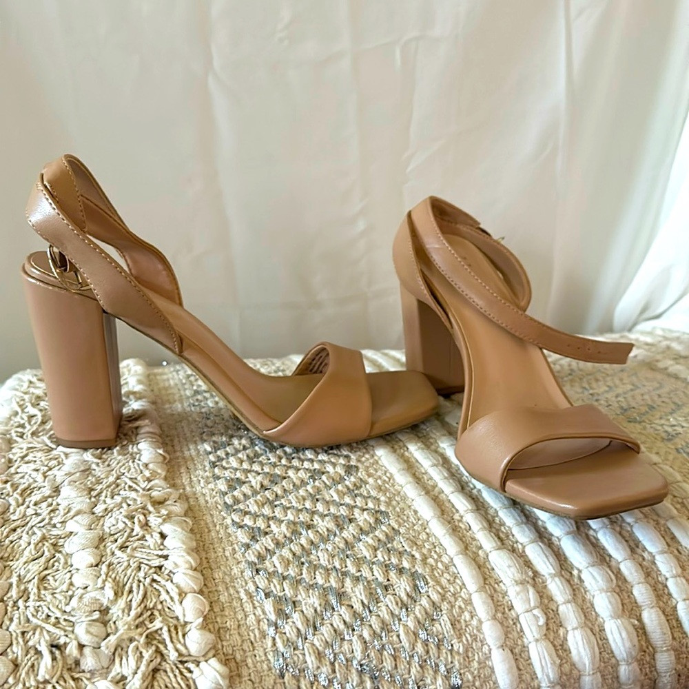 Tan sandals with ankle straps